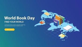 diseño de banner del sitio web del día mundial del libro con mapas del mundo vector