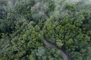 Mountain road in rainy and foggy day photo