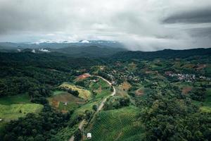 camino de montaña en días lluviosos y brumosos foto