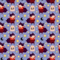 Boy in Halloween Dracula vampire costume tombstone seamless pattern vector