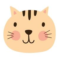 Cute baby cat animal face in Scandinavian simple childish style. vector