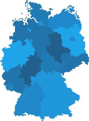 Blue hexagon Germany map on white background. Vector illustration.