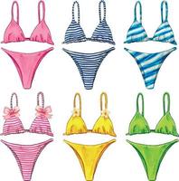Watercolor colorful bikini swimsuit collection vector