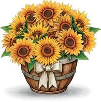 Watercolor sunflower rustic country decoration vector