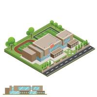 isométrico y 3d del moderno edificio de oficinas, escuelas y universidades. vector