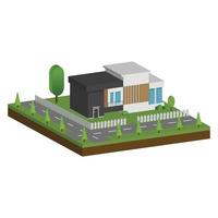 Casas isométricas y 3d, diseño plano de casa de arquitectura moderna. vector