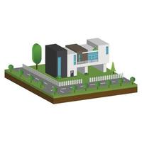 Casas isométricas y 3d, diseño plano de casa de arquitectura moderna. vector