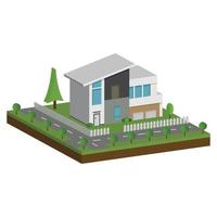 Casas isométricas y 3d, diseño plano de casa de arquitectura moderna. vector