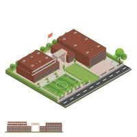 isométrico y 3d del moderno edificio de oficinas, escuelas y universidades. vector