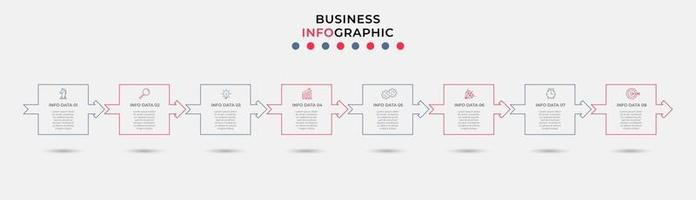 Plantilla de negocio de diseño infográfico con iconos y 8 opciones o pasos. vector