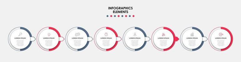 Plantilla de negocio de diseño infográfico con iconos y 8 opciones o pasos. vector