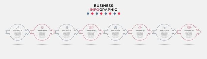 Plantilla de negocio de diseño infográfico con iconos y 8 opciones o pasos. vector