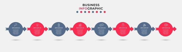 Plantilla de negocio de diseño infográfico con iconos y 8 opciones o pasos. vector