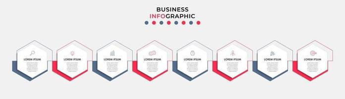 Plantilla de negocio de diseño infográfico con iconos y 8 opciones o pasos. vector