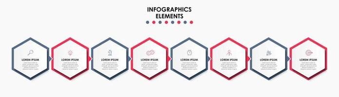 Plantilla de negocio de diseño infográfico con iconos y 8 opciones o pasos. vector