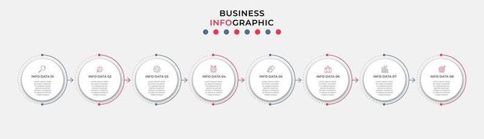 Plantilla de negocio de diseño infográfico con iconos y 8 opciones o pasos. vector