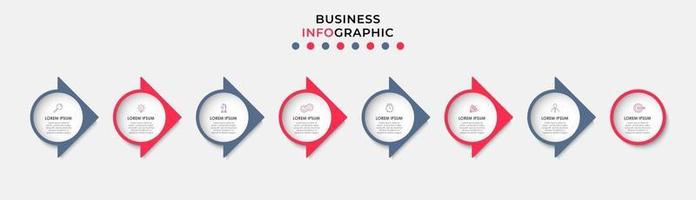 Plantilla de negocio de diseño infográfico con iconos y 8 opciones o pasos. vector