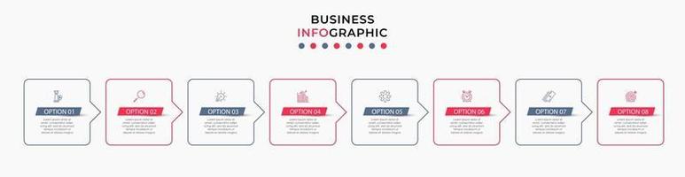 Plantilla de negocio de diseño infográfico con iconos y 8 opciones o pasos. vector