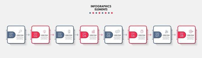 Plantilla de negocio de diseño infográfico con iconos y 8 opciones o pasos. vector