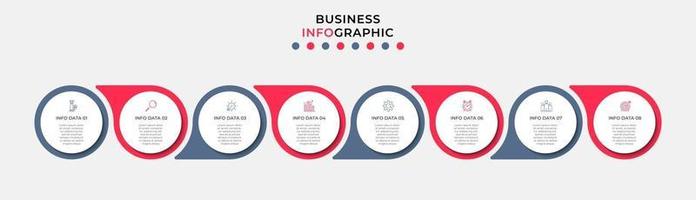 Plantilla de negocio de diseño infográfico con iconos y 8 opciones o pasos. vector