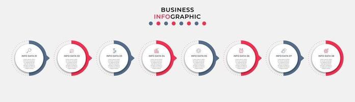 Plantilla de negocio de diseño infográfico con iconos y 8 opciones o pasos. vector