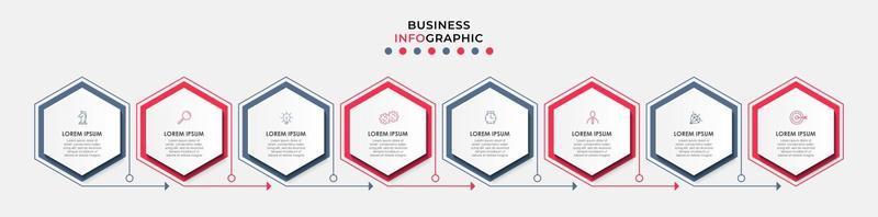 Plantilla de negocio de diseño infográfico con iconos y 8 opciones o pasos. vector