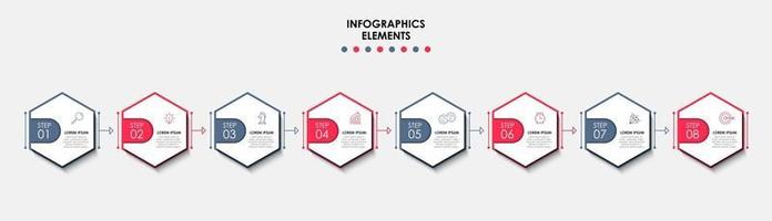 Plantilla de negocio de diseño infográfico con iconos y 8 opciones o pasos. vector