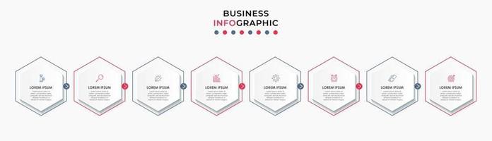 Plantilla de negocio de diseño infográfico con iconos y 8 opciones o pasos. vector