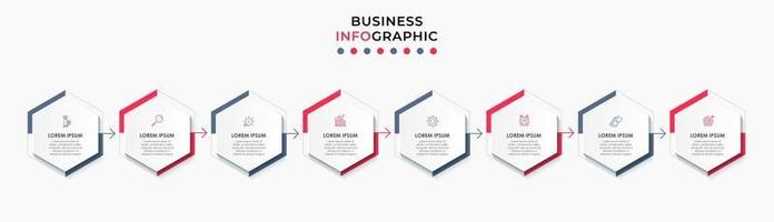 Plantilla de negocio de diseño infográfico con iconos y 8 opciones o pasos. vector