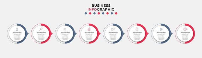 Plantilla de negocio de diseño infográfico con iconos y 8 opciones o pasos. vector