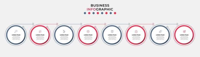 Plantilla de negocio de diseño infográfico con iconos y 8 opciones o pasos. vector