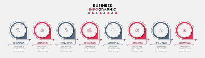 Plantilla de negocio de diseño infográfico con iconos y 8 opciones o pasos. vector