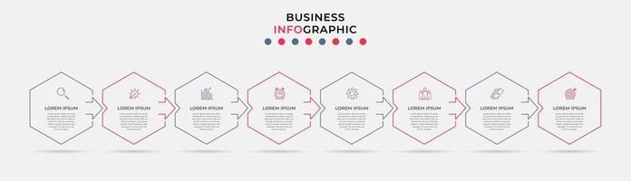 Plantilla de negocio de diseño infográfico con iconos y 8 opciones o pasos. vector