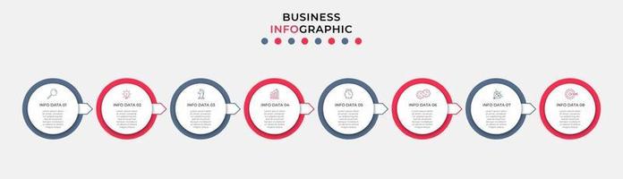 Plantilla de negocio de diseño infográfico con iconos y 8 opciones o pasos. vector