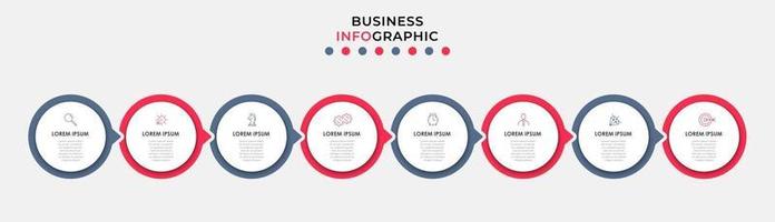 Plantilla de negocio de diseño infográfico con iconos y 8 opciones o pasos. vector