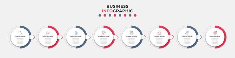 Plantilla de negocio de diseño infográfico con iconos y 8 opciones o pasos. vector