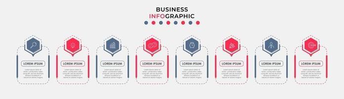 Plantilla de negocio de diseño infográfico con iconos y 8 opciones o pasos. vector