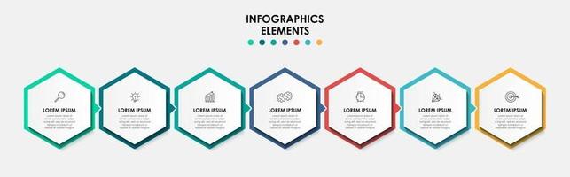 Plantilla de negocio de diseño infográfico con iconos y 7 opciones o pasos. vector