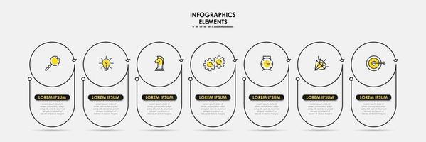 Plantilla de negocio de diseño infográfico con iconos y 7 opciones o pasos. vector