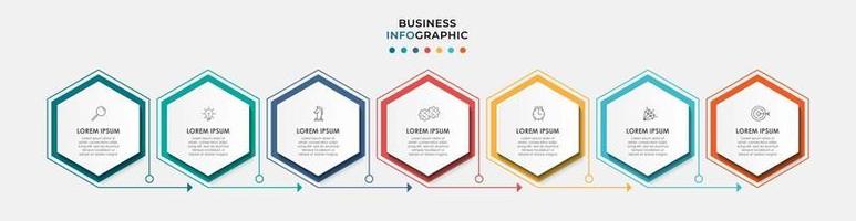 Plantilla de negocio de diseño infográfico con iconos y 7 opciones o pasos. vector