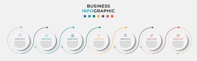 Plantilla de negocio de diseño infográfico con iconos y 7 opciones o pasos. vector