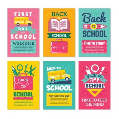 Cards with schools symbols. Back to school cards template