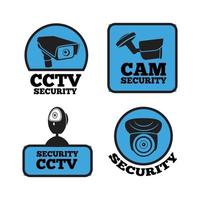 CCTV labels. Vector illustrations with security cameras symbols