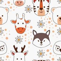 Cute Animal Face Cartoon Seamless Pattern vector