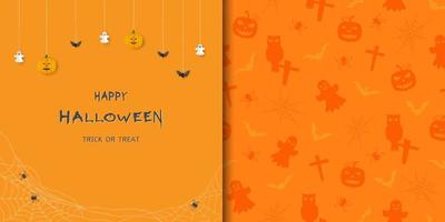 Collection of halloween theme with greeting card and seamless pattern vector