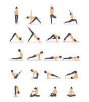 conjunto de posturas de yoga aislado en el blanco. ilustración vectorial vector