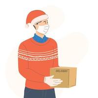 Delivery of new years gifts during the pandemic of coronavirus vector