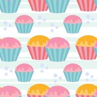 Color seamless pattern of delicious cupcakes vector