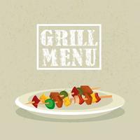 grill menu with delicious brochette in dish vector