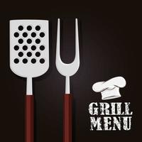 grill menu with cutlery and hat chef vector